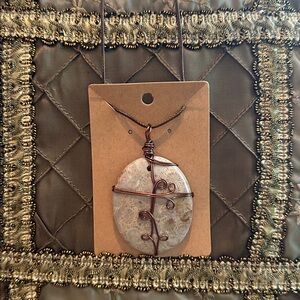 Lovely Handmade Cabochon Gemstone Pendant in Copper Wire w/ 19” Cord and Clasp